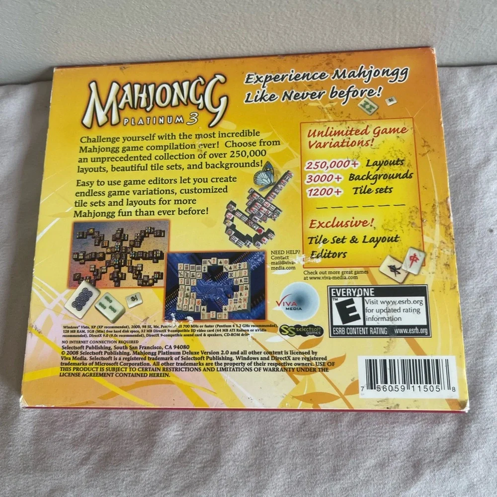 ⭐️ Mahjongg Platinum 3 PC Game Unlimited Variations CD-ROM Software 2008